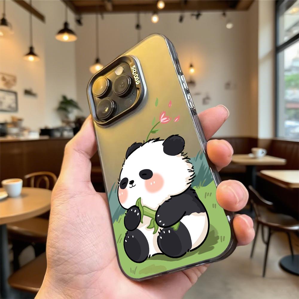 Милый чехол-панда с бамбуком и цветком для iPhone 16 15 14 13 12 11 Pro Max/Mini, противоударный, защита от царапин, премиальная жесткая крышка