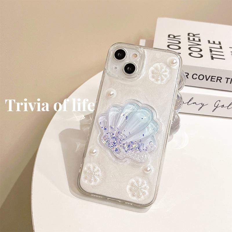 Чехол для мобильного телефона Ins Wind Sand Shell Sequin для Apple 17Pro Снежинка для IPhone16 Жемчужный блеск 15 Мягкий