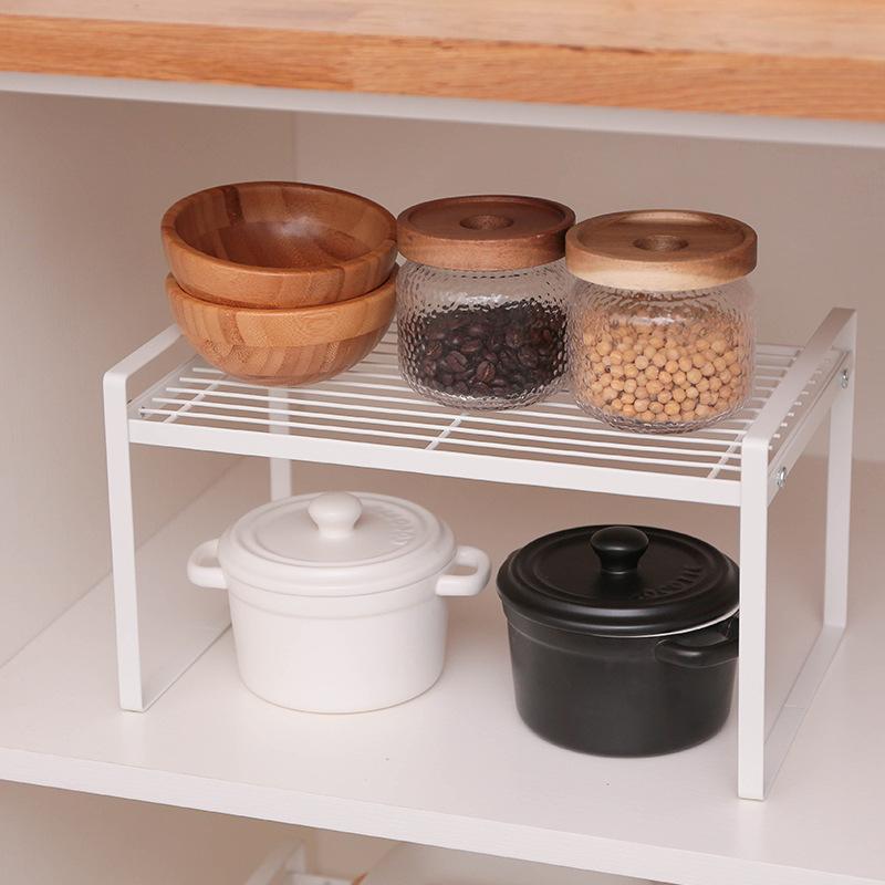 Kitchen Storage Shelf Cabinet Layered Organizers Rack Stackable Counter Shelves Rustproof Spice Rack Pot Bowl Dish Storage Rack