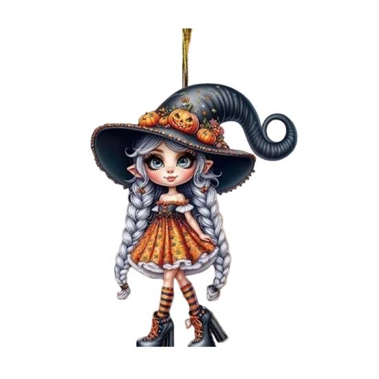 Halloween Witch Pendant Acrylic Car Charm Rearview Mirror Decoration Festive Atmosphere Scene Accessory