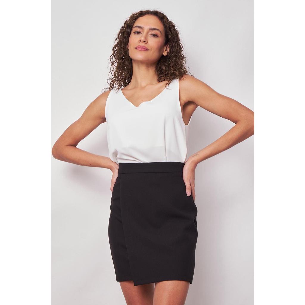 Women's Lightweight Lycra Fabric High Waist Wrap Double Breasted Lightweight Mini Pencil Skirt - Black