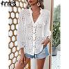Women's Fashion Casual Spring Autumn Solid Color Print Long Sleeve V-Neck Blouses & Shirts