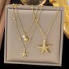 Vintag Exquisite Minimalist Starfish Shell Pendant Necklace for Women Fashion Versatile Summer Beach Party Zircon Gift