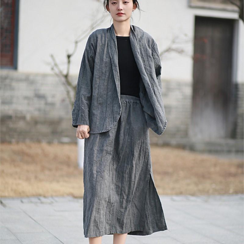 Johnature Fashion Chinese Style Dyeing Suit Woman Spring Vintage Style Long Sleeves Retro Casual Suit