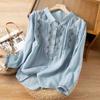 Spring Autumn Embroidery Cotton Linen Blouse Women Literary Vintage Long Sleeve Casual Shirt Cardigan Top