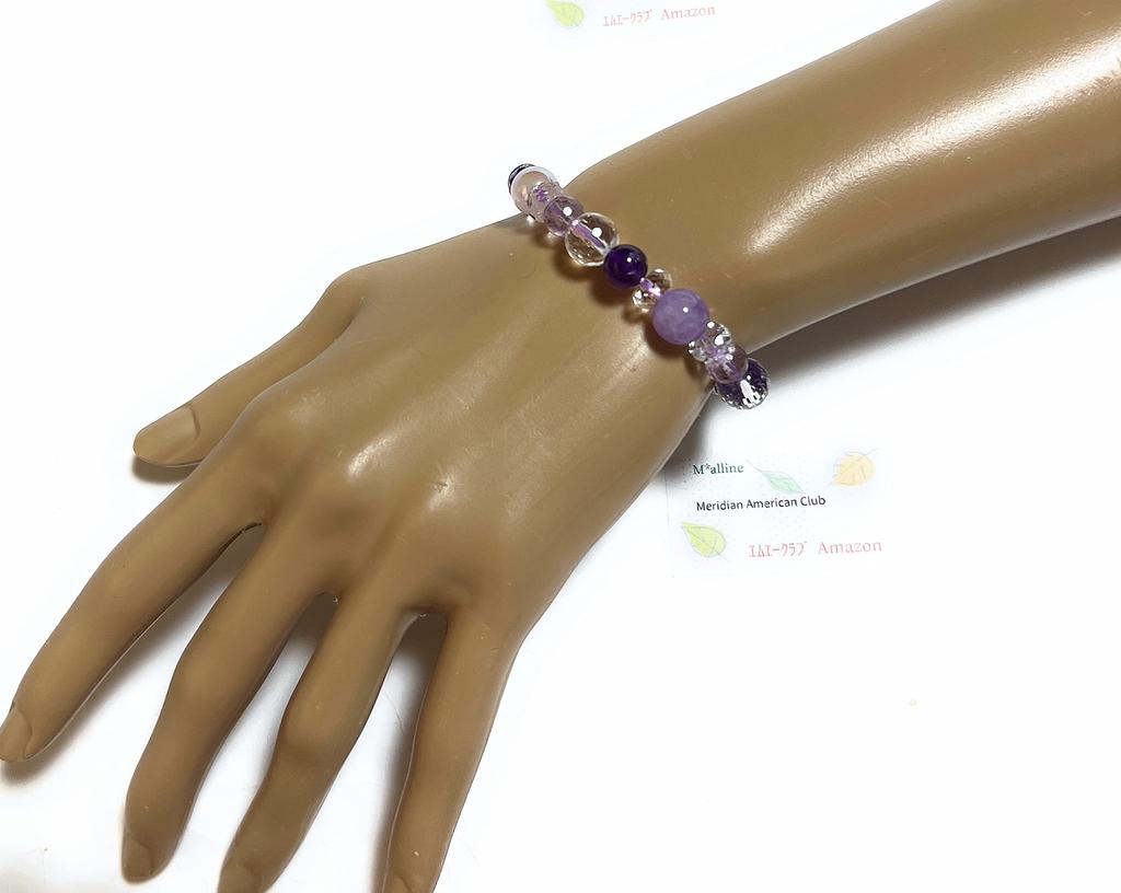 Natural Stone Power Stone Bracelet Lavender Rose Quartz Aura Amethyst Natural Crystal Love Inner Circumference [Malline Marine] Luck/Healing Approx.