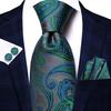Paisley Mens Blue Tie Set Silk Woven Necktie Handkerchief Cufflinks Wedding Gift