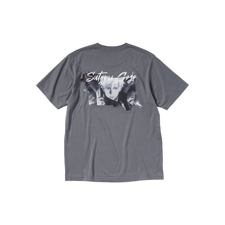 Uniqlo × Jujutsu Kaisen Коллаборация Аниме Круглый вырез Короткий рукав Футболка Унисекс Топы Серый 440682-07
