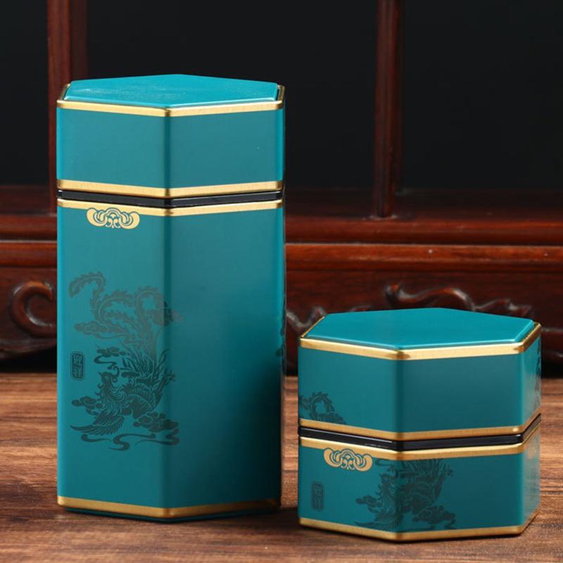Креативный шестиугольный чайник, жестяная банка, китайская жестяная емкость для хранения чая, герметичная переносная коробка для чая, пустая банка, чайный сервиз, аксессуары