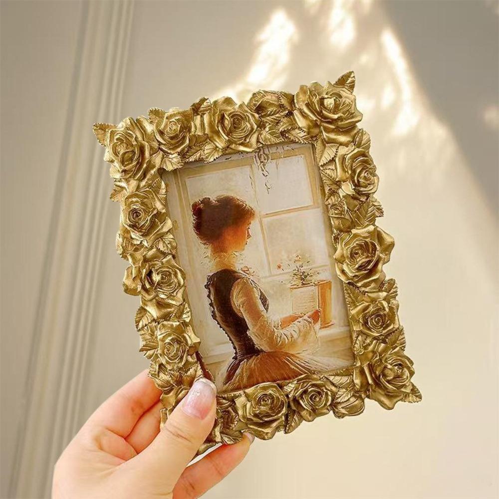 Retro Rose Edged Picture Frame 5/6/7 Inch Photo Props Frame Ornaments Creative Photo Frame Bedroom