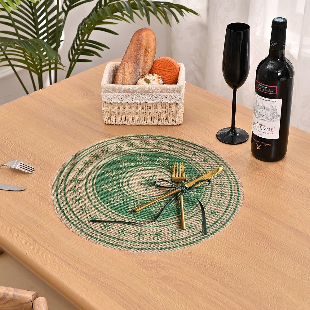 Jute Tableware Mat Vintage Coaster Santa Snowflakes Christmas Placemat Dinning Table