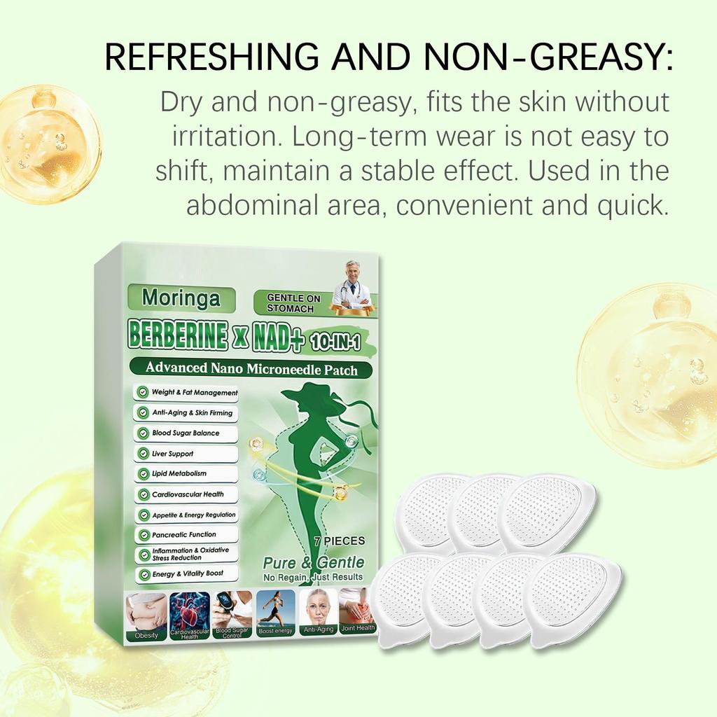 Moringa Berberine × NAD+ 10-в-1 Усовершенствованный нано-микроигольный пластырь 7 шт. - Пластыри для контроля веса и жира
