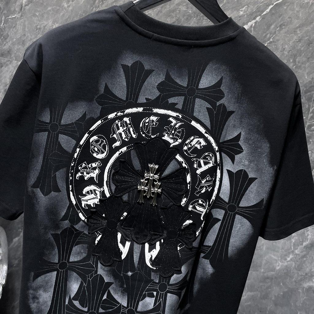 8929 CHROME HEARTS 2026 Лето Новая Высококачественная Хлопковая Круглый Вырез Свободная Большого Размера Мужская и Женская Футболка Футболка для Пары