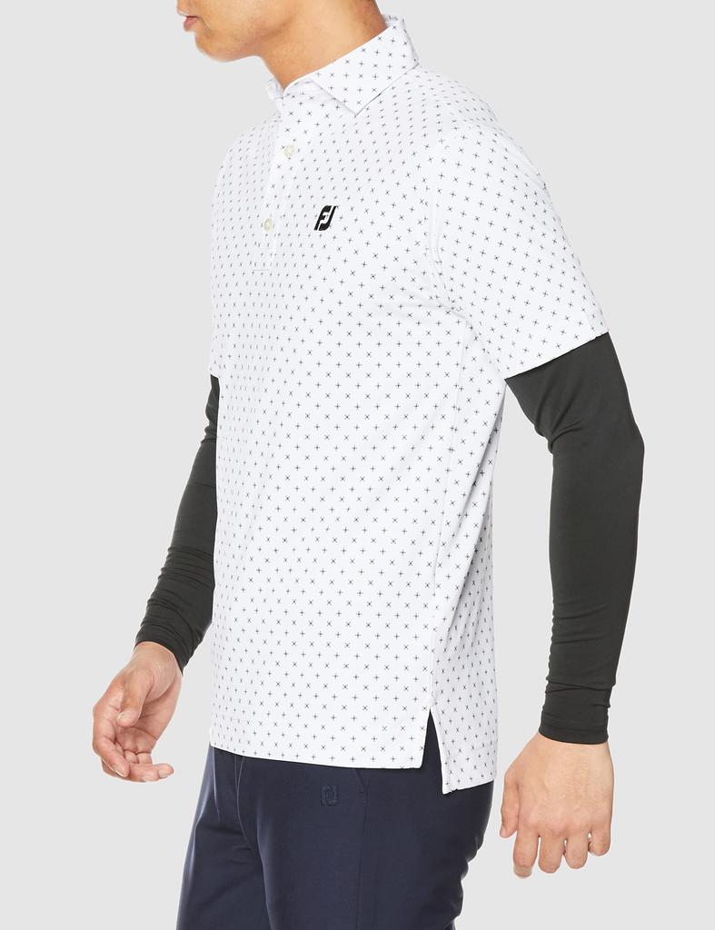 FootJoy Modern Classic Flower Icon Print Short Sleeve Shirt & Base Layer, White/Black, Men's Large, 80440-L