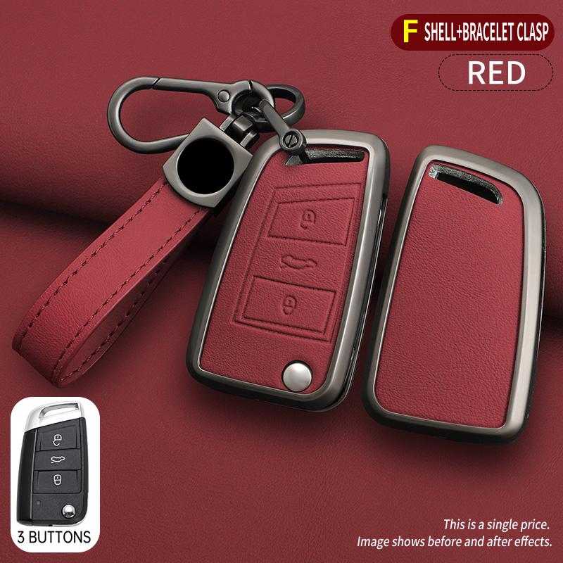 Alloy Leather Car Key Case Cover For VW Volkswagen Golf 7 MK7 Tiguan MK2 For Seat Ateca Leon FR 2 Ibiza Sk