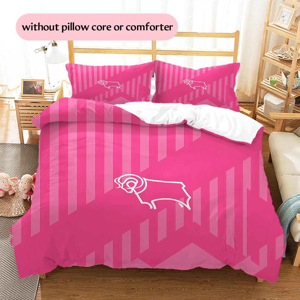 Derby County F.C Pattern Bedding Quilt Set Home Decoration Gift (1 * duvet cover + 2 * pillowcase without core)
