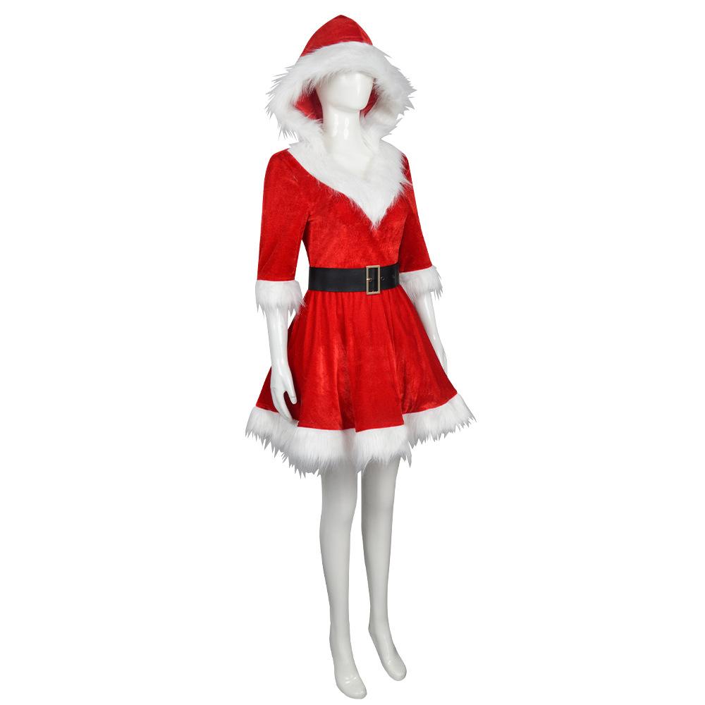 New Christmas Dress Adult Female Cosplay Ball Party, Red Velvet Dress