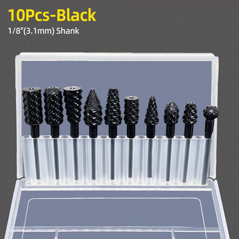 Rotary Rasp File 1/4" Round Shank Woodworking Milling Cutter Burr Drill Bit Set Wood Drilling Carving Deburring Grooving Tools