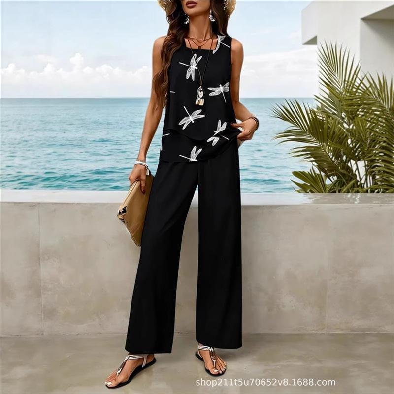 16 new European and American bohemian women's sleeveless suit suitable for daily wear and vacation spot