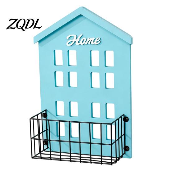 Sturdy Metal And Wood Wall Floating Shelf Wooden House Shape Shelf, Decorative Storage Rack, Creative Space Saving for Balcony Basket with Mesh
