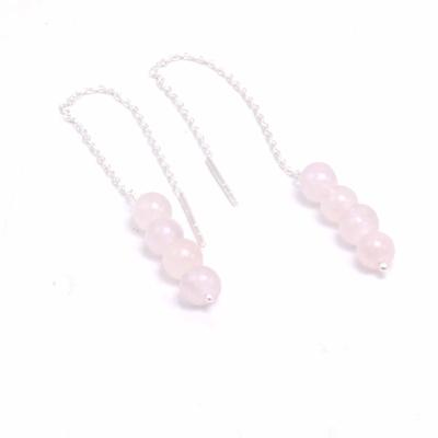Серьги из серебра 925 пробы с розовым кварцем, женские серьги с бахромой ручной работы из натурального драгоценного камня