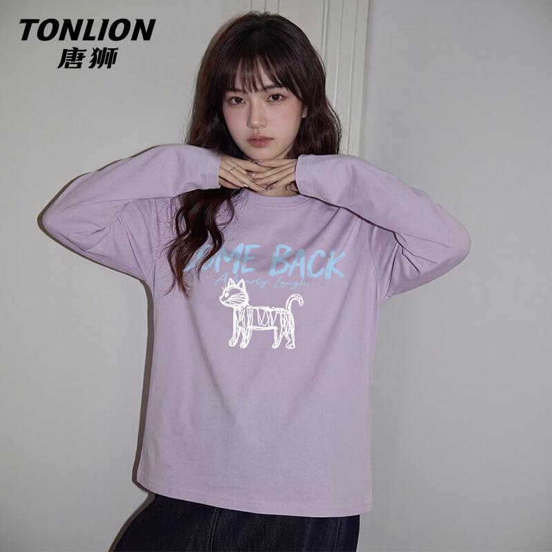 Женская хлопковая футболка с длинным рукавом и графическим принтом кошки TonLion