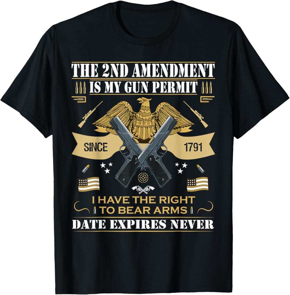 Pro Gun Second Amendment Is My Gun Permit USA American Flag TShirt 100 Cotton ONeck Short Sleeve Summer Casual Mens Tshirt