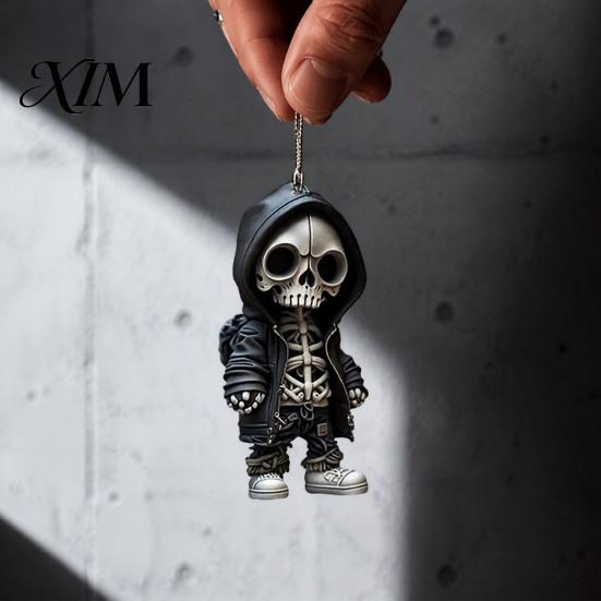 Creative Halloween Party Favors 2Pcs Hoodie Skeleton Ornaments, 2D Flat Acrylic Pendants, Gothic Unique Interior Car Accessories Style