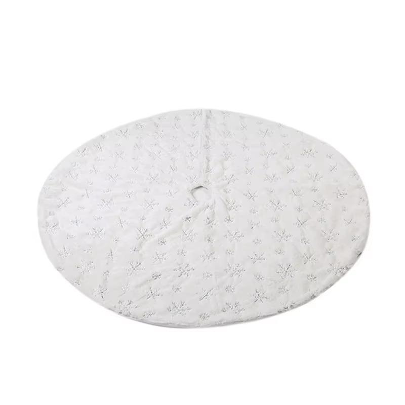 Christmas Tree Skirt, White Faux Fur Plush Mat with Gold Snowflake, Xmas Tree Base Apron, Navidad Noel Home New Year Decor