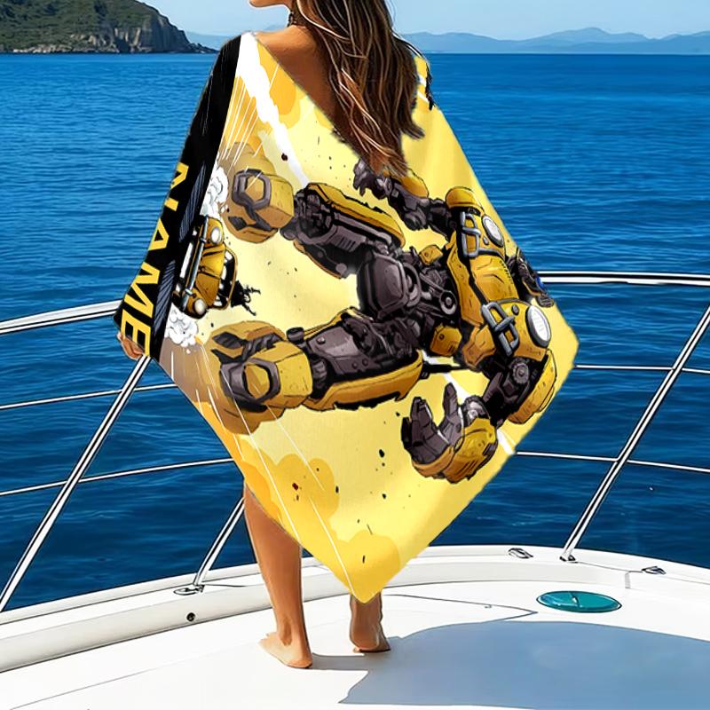 1pc Bumblebee5 Beach Towel with Custom Name, Beach/Swimming/Bath/Picnic/Camping Towel, Suitable for Seaside Beaches