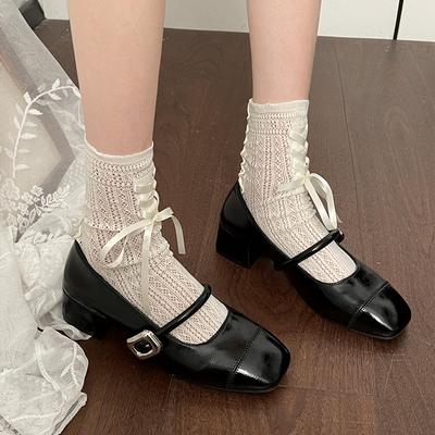 Серебристые французские туфли Мэри Джейн на среднем каблуке женские с открытым верхом с юбкой вечерний бриз нежные одинарные туфли толстый каблук балетки jk маленькие кожаные туфли