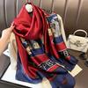 New Spring and Autumn Retro Floral Cranes Temperament Simulation Silk Large Long Scarf Sunscreen Outwear Shawl Female Silk Scarf