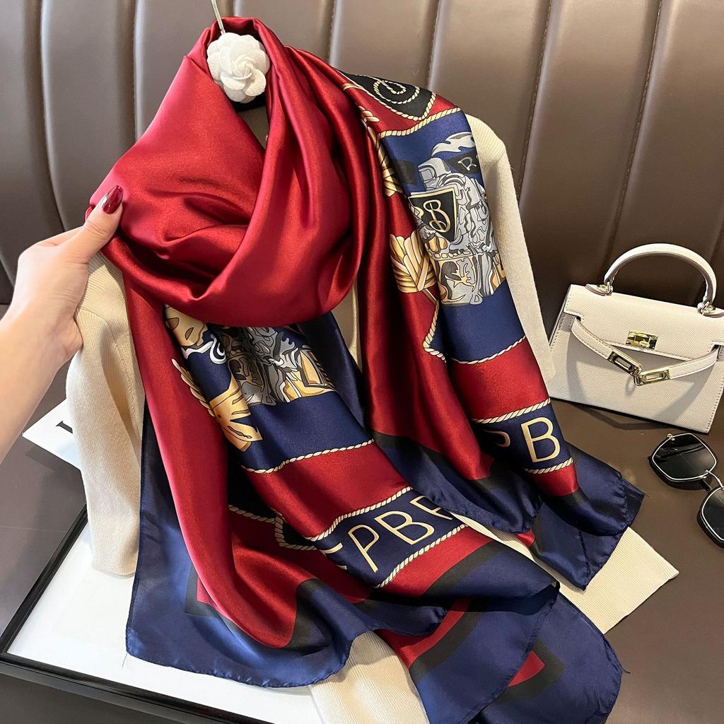 New Spring and Autumn Retro Floral Cranes Temperament Simulation Silk Large Long Scarf Sunscreen Outwear Shawl Female Silk Scarf