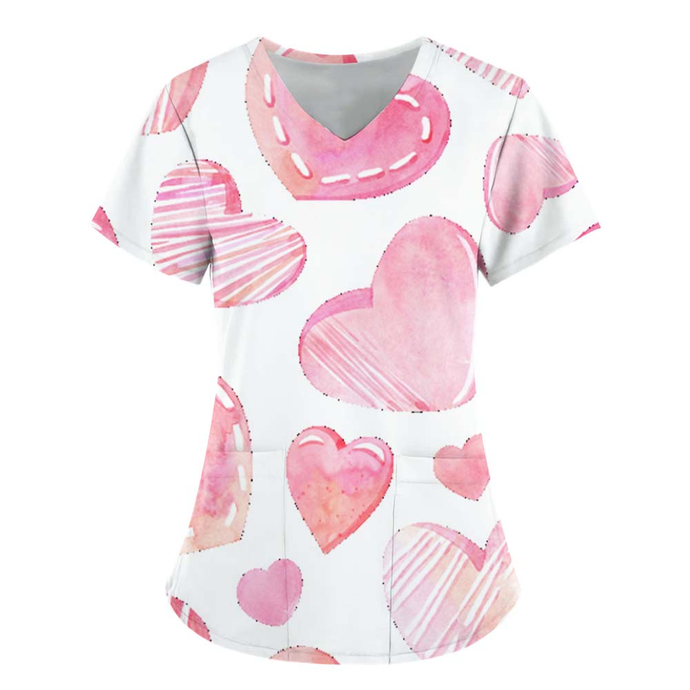 Женская цветочная форма для медсестер, женская униформа с коротким рукавом и V-образным вырезом, медицинская форма для медсестер, блузка, топ, униформа