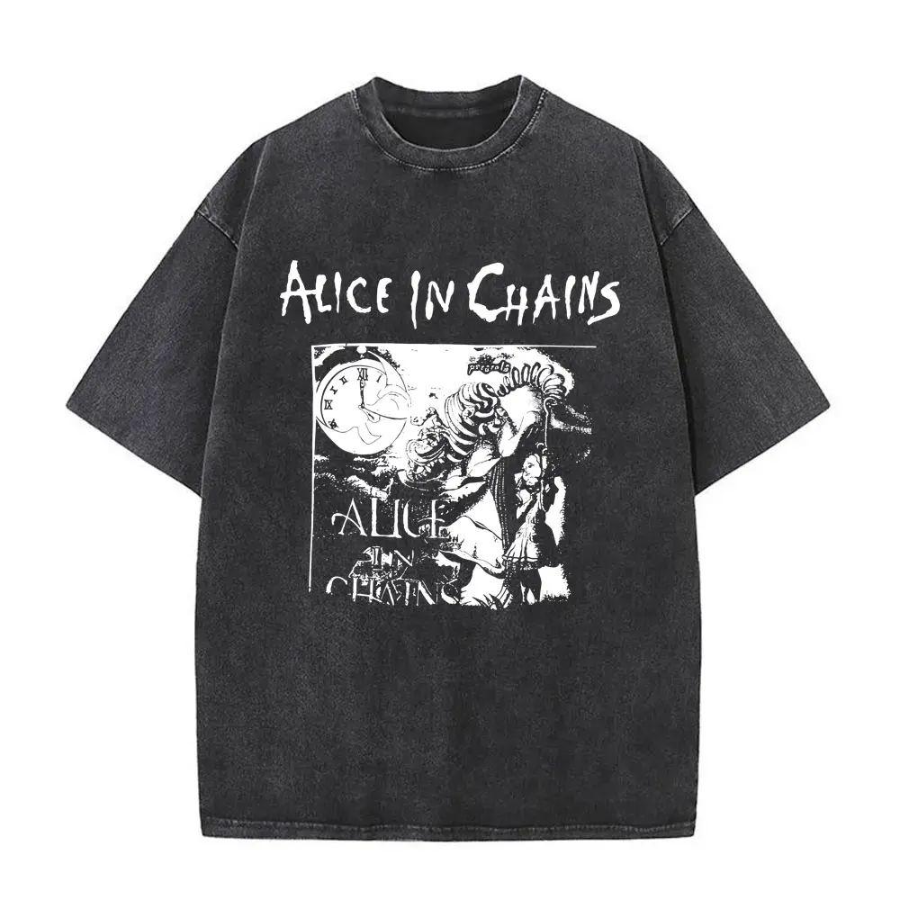 New in Top & Tees Mens T-Shirt Camisetas Rock Band Alice in Chains Dirt Washed Vintage Short Sleeved Round Neck Y2k Tshirt