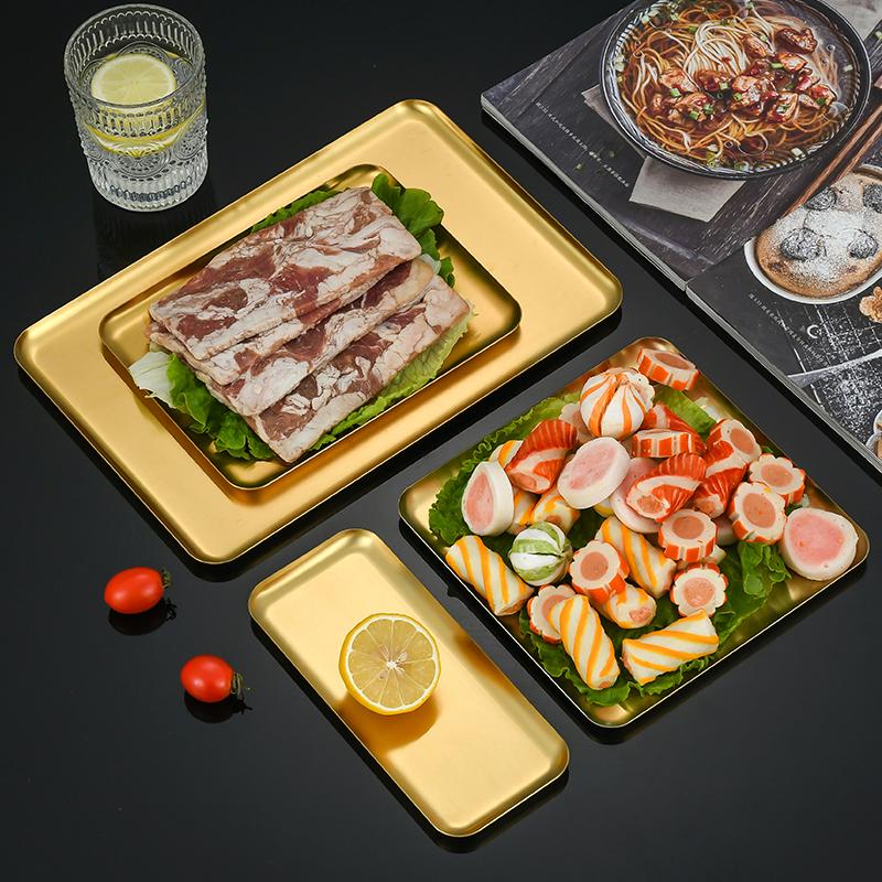 304 Stainless Steel Rectangle Serving Tray Restaurant Fish BBQ Sushi Food Plate Kitchen Baking Dish Snack Dessert Storage Tray