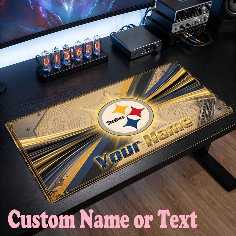 Pittsburgh Steelers Customized Name Text Mouse Pad, Large Desk Mouse Mat Personalized Home Office Present