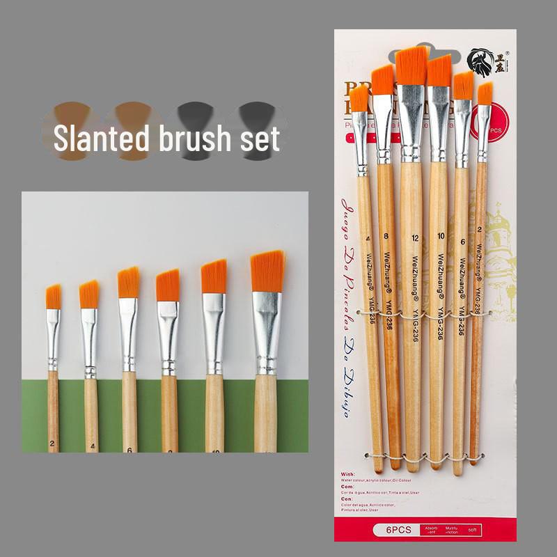 Set of 6 Cross-border Nylon Hair Oil Painting Brushes with Multiple Heads, Pearlescent White Handle, Ideal for Watercolor and Acrylic Art