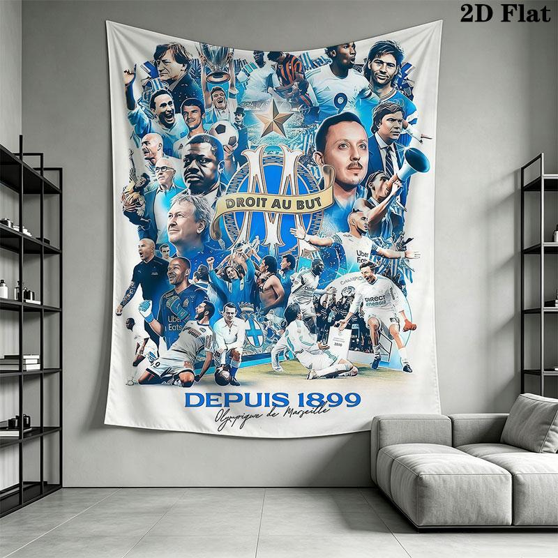 Olympique de Marseille Wall Hanging Printed Fabric Blanket Decorative Tapestries for Bedroom Living Room Home Decor