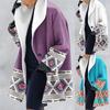 Women's Thick Woolen Cloth Ethnic Printed Hooded Jacket Windbreaker Cardigan