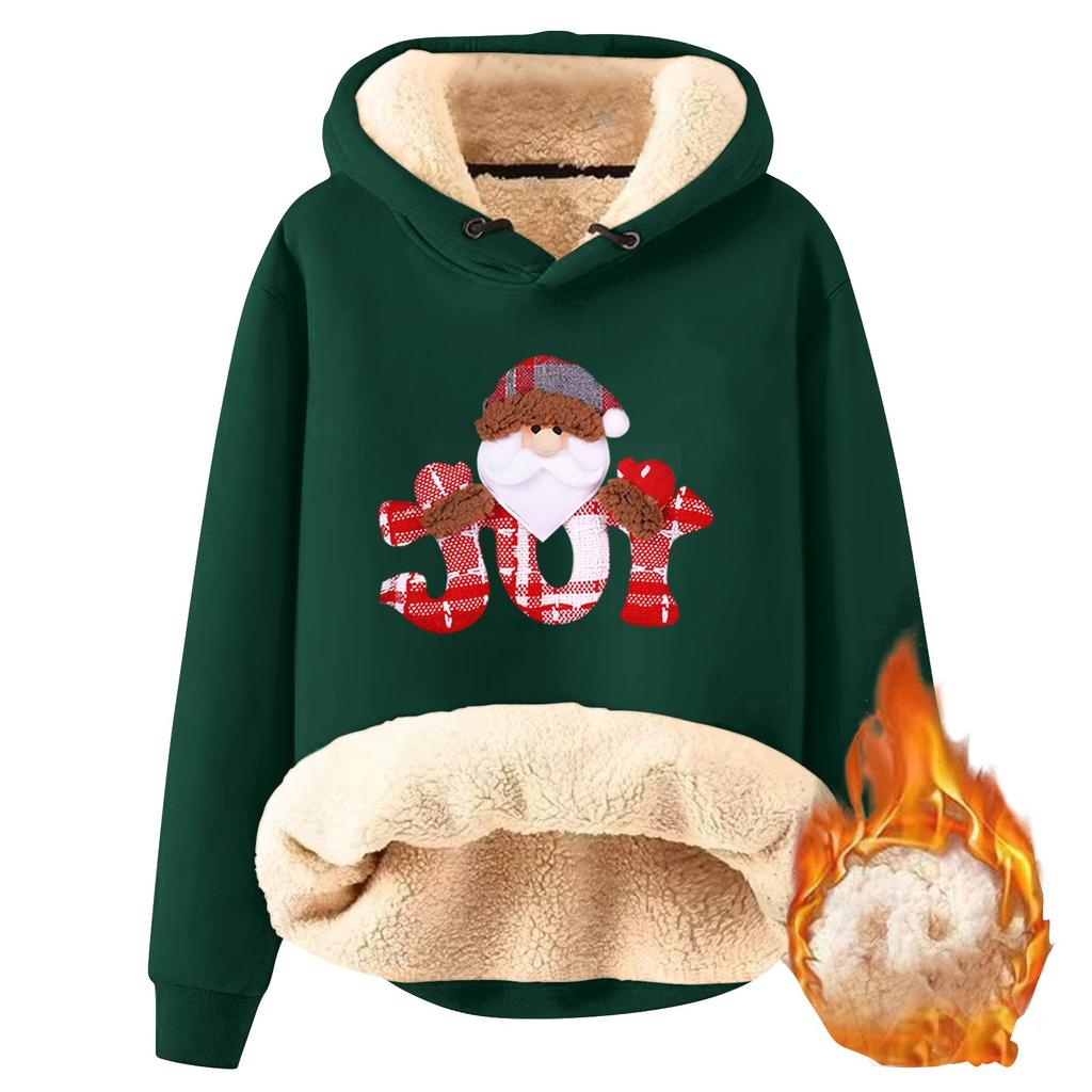 Женская модная флисовая теплая свободная толстовка с капюшоном и рождественским принтом