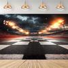 2D Motorsport Finish Line Backdrop, Night Race Track Party Photography Background