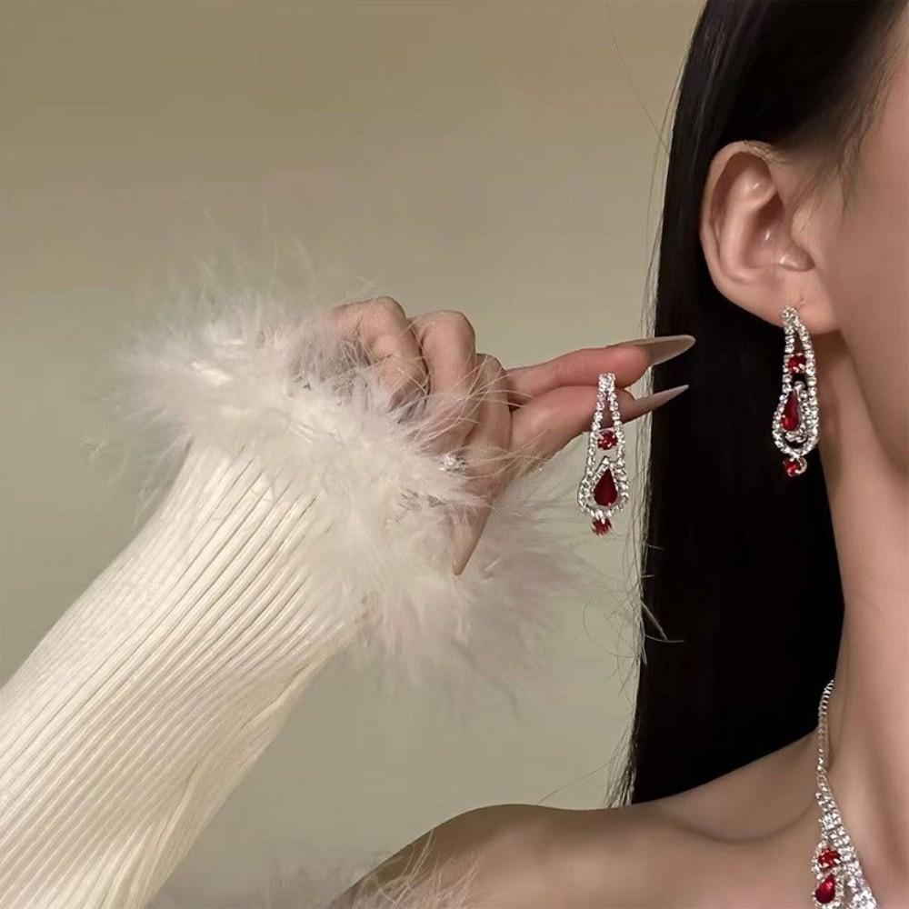 Crystal Water Drop Necklaces Geometric Pendant Necklace Earrings Set  Evening Dress