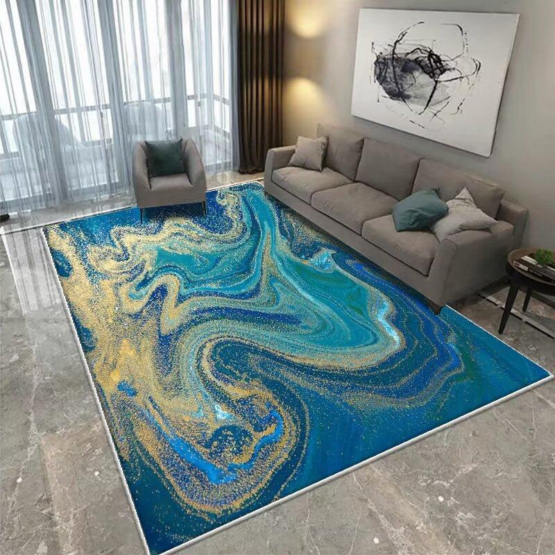 Современный КОВЕР ДЛЯ ГОСТИНОЙ Нескользящий Домашний Декор Роскошный Легкий Роскошный Золотой Синий Ковер для Зоны Моющийся Коврик для Гостиной Прикроватная Комната