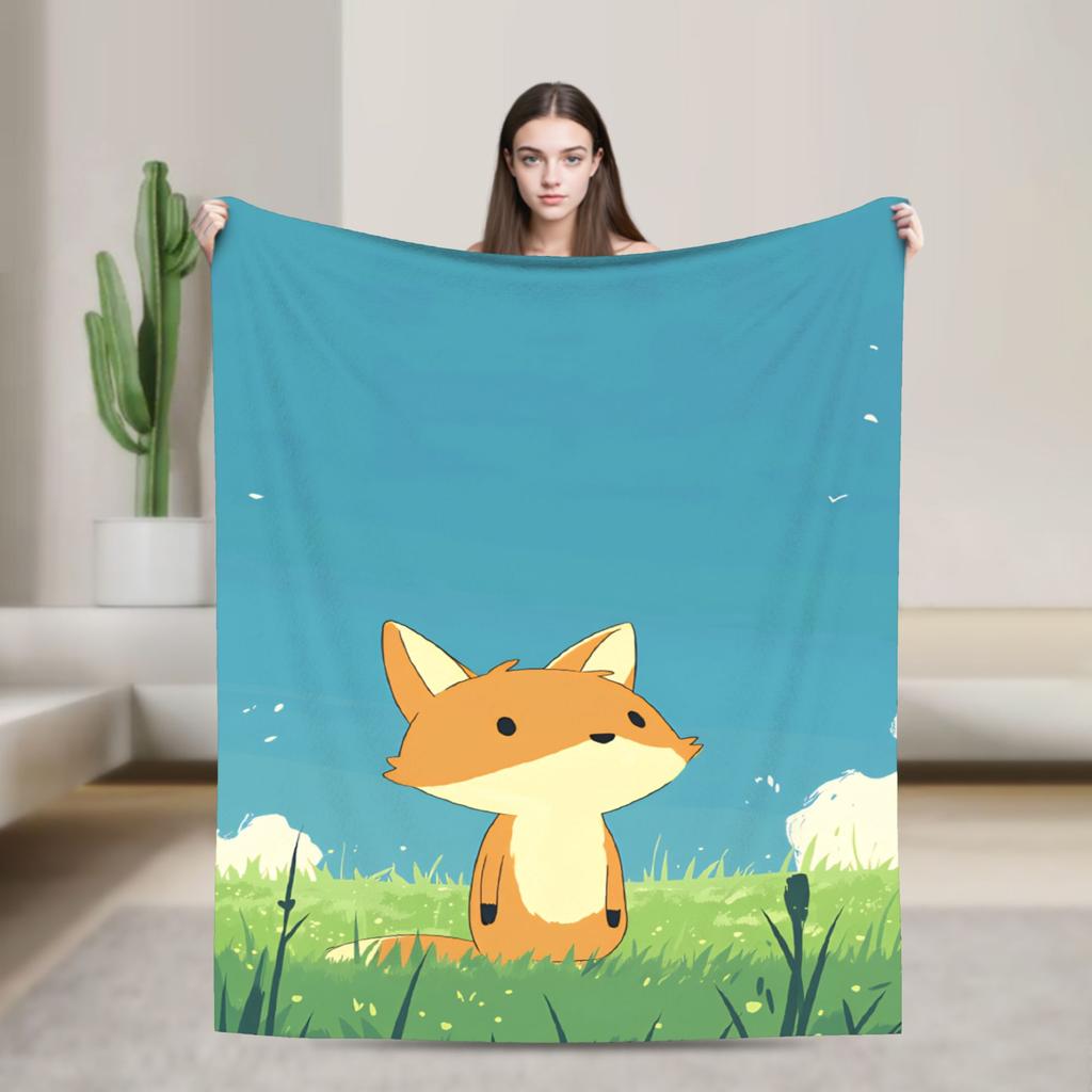 Cozy Blanket Plane Travel Cute Fox Throw Blanket Casual Bedspread For Chair Sofa Bed