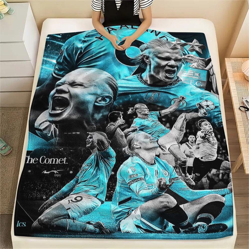 1Pc Erling Haaland Print Flannel Blanket High Quality Warm Comfortable Cover for All Seasons Perfect for Gifts Home Decor