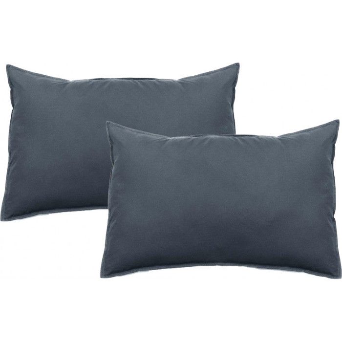 Lot de 2 taies d'oreiller Palace pur coton teint lavé 63 fils/cm² Vent du sud - Palace Granit - Lot de 2 taies d'oreiller 50 x 70 cm
