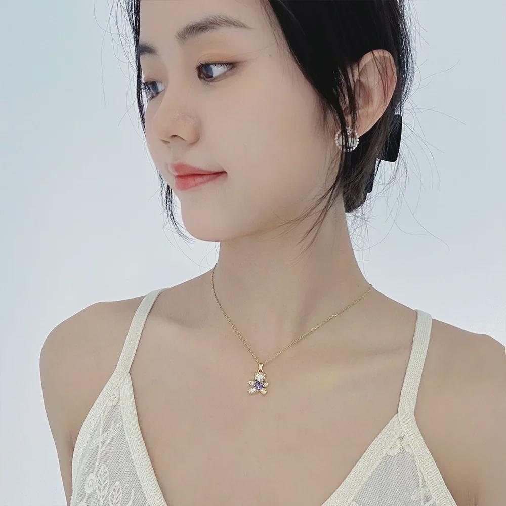 Стильное титановое цирконовое ожерелье с медведем 2025 для женщин - Изысканная ключичная цепочка