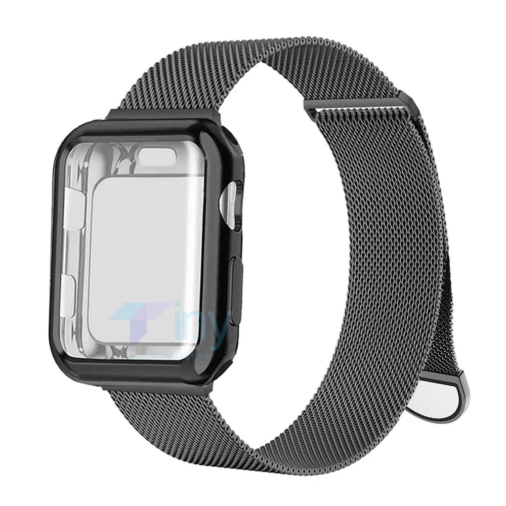 Миланский ремешок + Чехол для Apple Watch Band 46мм 42мм 49мм 40 44мм 41 45мм Защита экрана для Iwatch Ultra2 Серии 11 10 9 8 7 6 SE