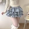 Y2K Sweet Ruffles Mini Skirt Women Kawaii Lolita Bow A Line Skirts Harajuku Japanese Cute High Waist Pink Blue Cake Skirt
